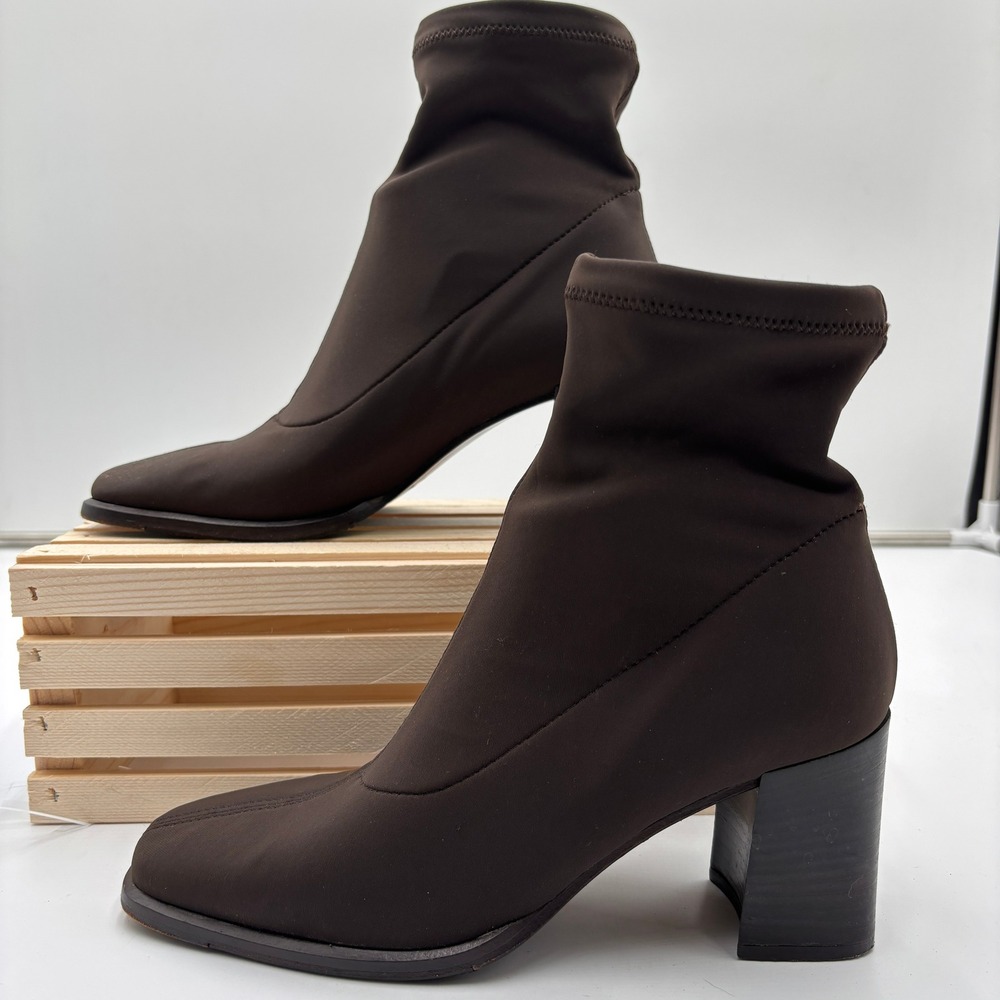Saks Fifth Avenue Folio Womens‎ Brown Stretch Sock Boots Square Toe Italy 8